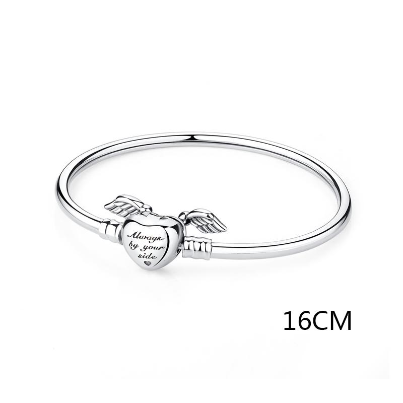 925 Sterling Silver Heart with Wings Bead Bracelet Adjustable Clasp DIY Fashion Jewelry for Women