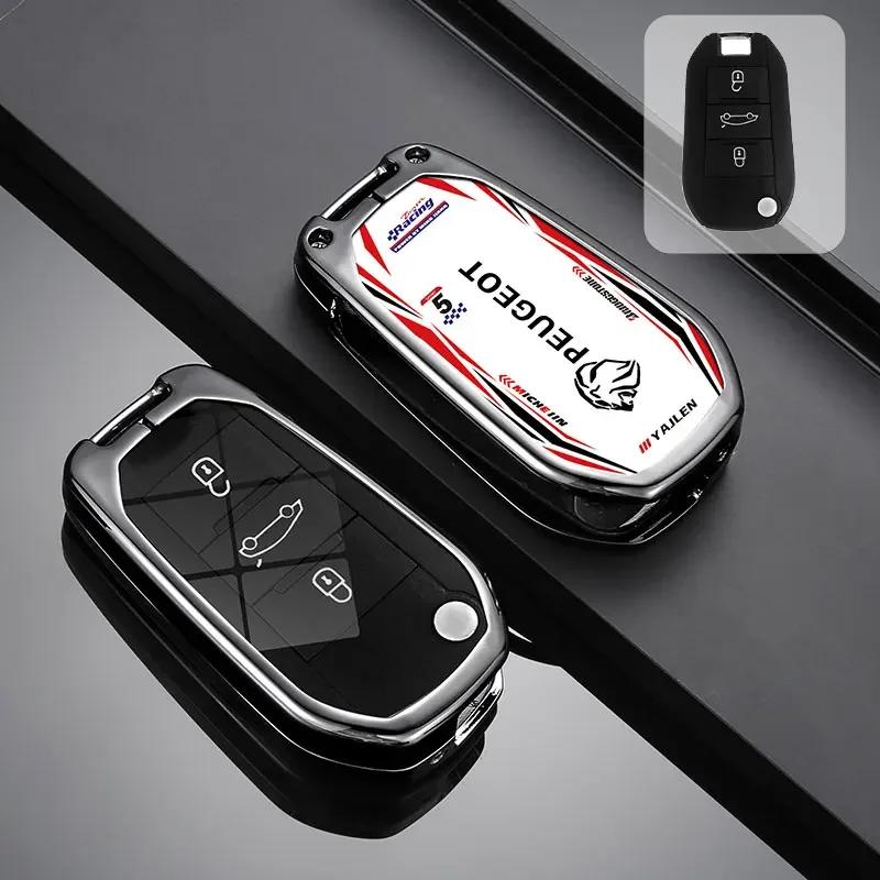 Car Sticker 2025 Hot Alloy Car Flip Remote Key Case Cover Protector Shell For Peugeot 208 308 408 508 2008 3008 4008 5008 Auto K