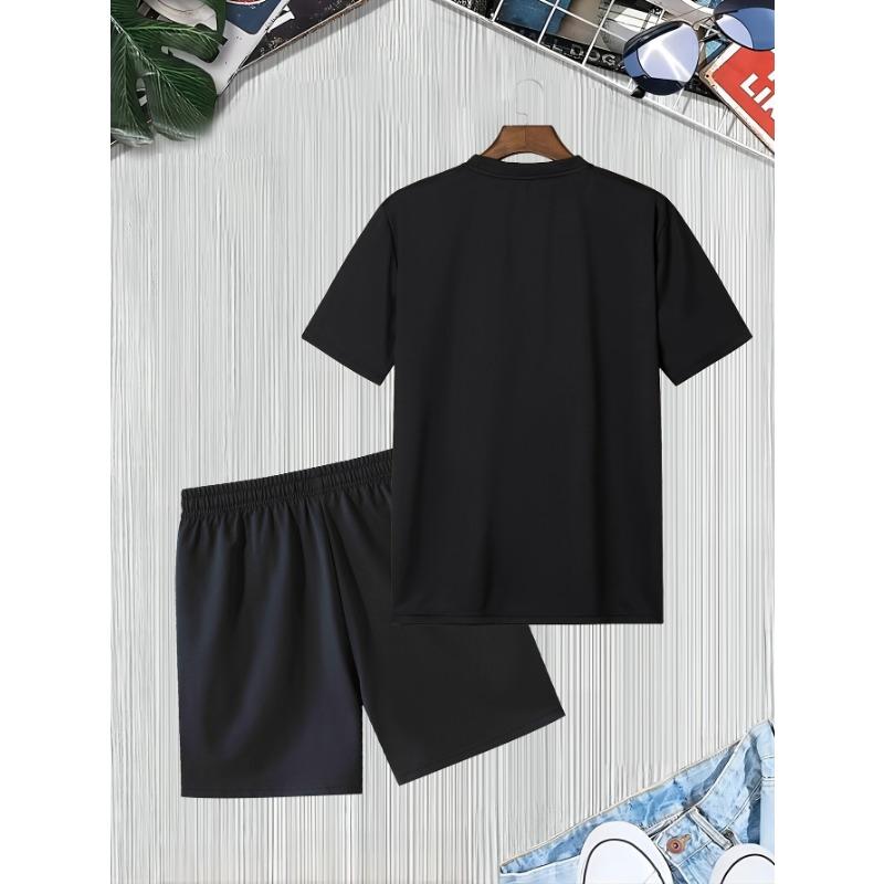 Summer 2025 New Men's Suit 3D Printed Two-piece Casual Round-neck T-shirt Polyester Men's Wear