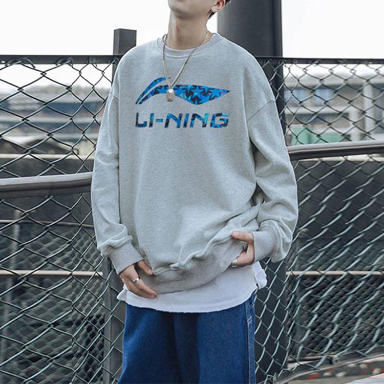 Li Ning Sweatshirt mit großem Logo-Print Rundhals Unisex-Sweatshirt Grau YWDT229-1