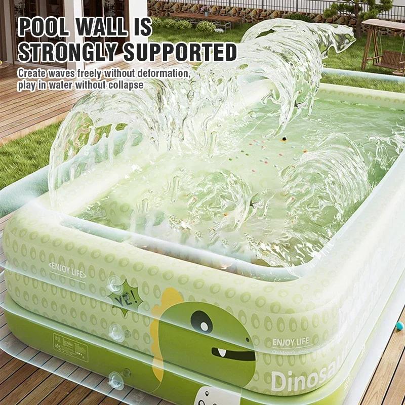 1.8/2.1/2.6M Large Dinosaur Inflatable Swimming Pool Thickened With Sunshade Kids Toy Household Outdoor Family Water Garden Game