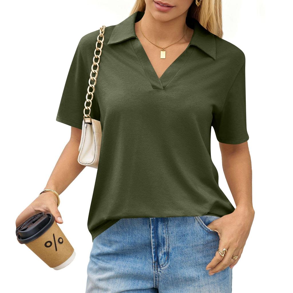 Women's Fashion Casual Lapel Short Sleeve Color Shirt Women's Up Tops
