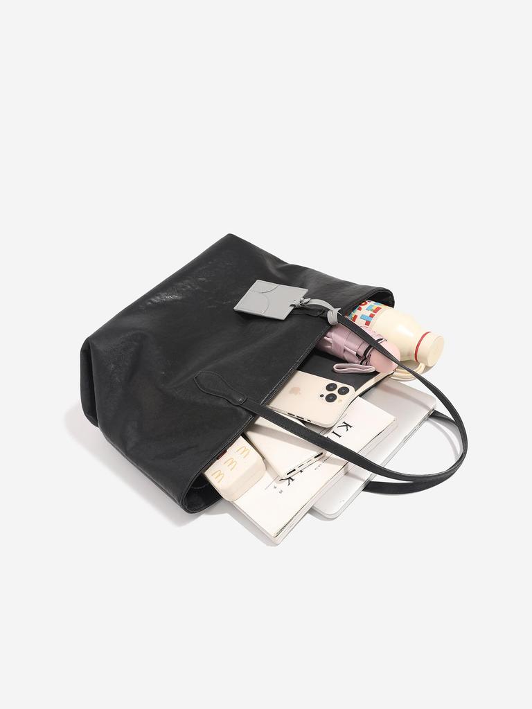 2025 Korean Style Soft Leather Tote Bag with Card Holder - Large Capacity, Versatile Single Shoulder for Women and Students