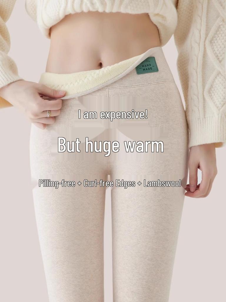 Women's Plus Size Fleece-Lined Lambswool Yoga Pants - Warm Cotton for Autumn/Winter Fitness