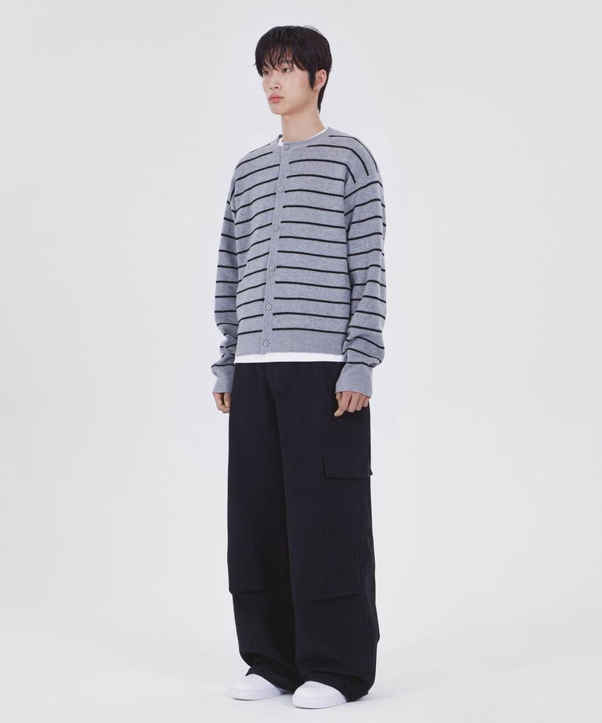 GLW Striped Crop Knit Cardigan Gray