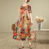 DIMANAF 2025 Women Plus Size Spring Summer Dress Casual Floral Dress Basic Vintage Loose Long Dress Maxi 9326