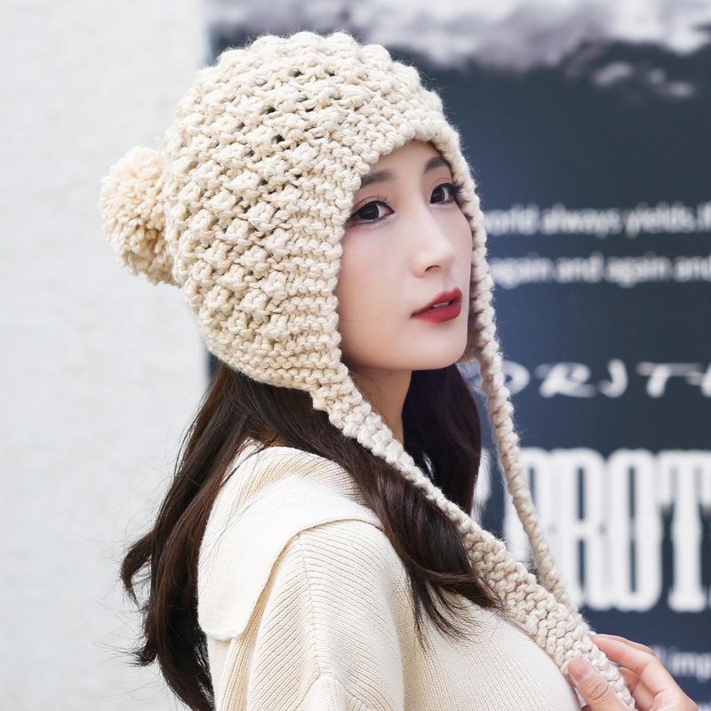 Autumn and Winter Hats for Women In Women's Cute Multi Color Ear Protection Wool Knitted Hat Outdoor Shopping Baotou Warm Cotton Hat