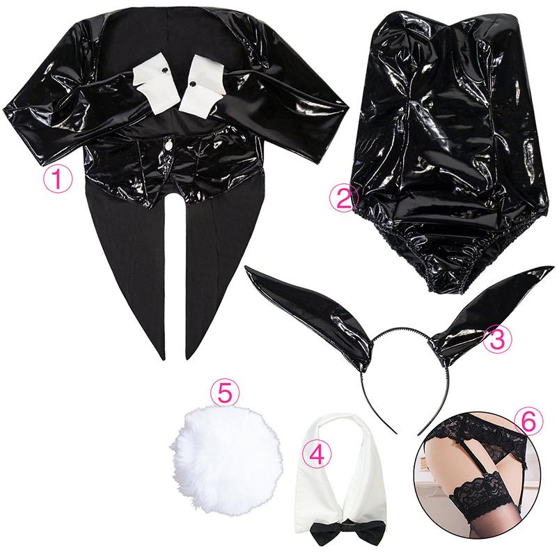 Black Bunny Girl Cosplay Costume Set, Halloween Party Fancy Dress, Anime Bunny Suit with Ears for Women
