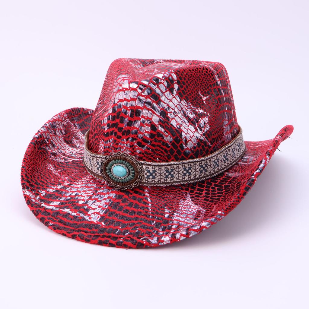 Vintage Western Cowboyhut Party Orgie Krokodil-Imitation Hut Damen Premium Zylinder Großer Rand