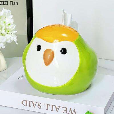 Lovely Chubby Parrot Ceramic Tissue Box Coffee Table Desk Decoration Creative Bird Tissue Box Bedside Table Paper Towel Case