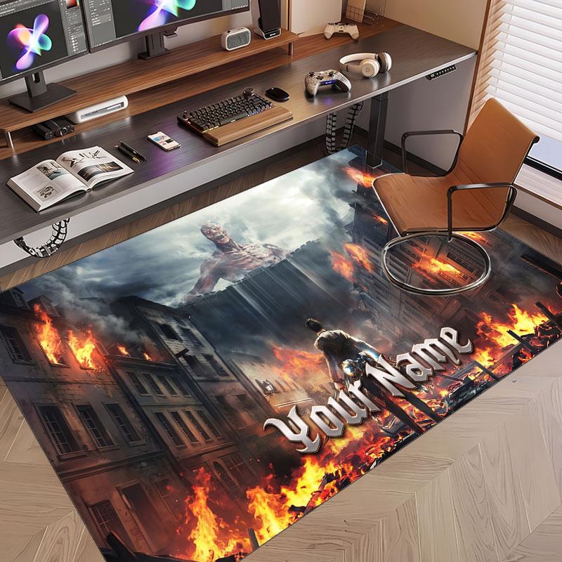 Custom Name Crystal Velvet Rug,Attack on Titan Comfortable Anti Slip Floor Mat For Room Decoration
