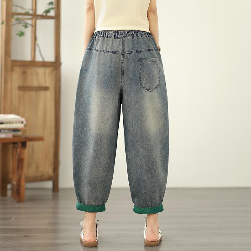 Dimanaf 2025 New Summer Basic Elastic Jeans Pants Women Loose Denim Trousers Big Casual Blue Pants
