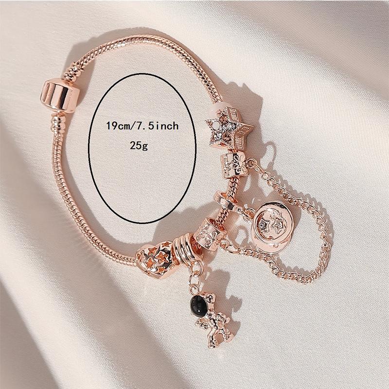 Handmade Beaded Bracelet With Heart Charm Astronaut Star Pendant Wristband Alloy Jewelry Gift