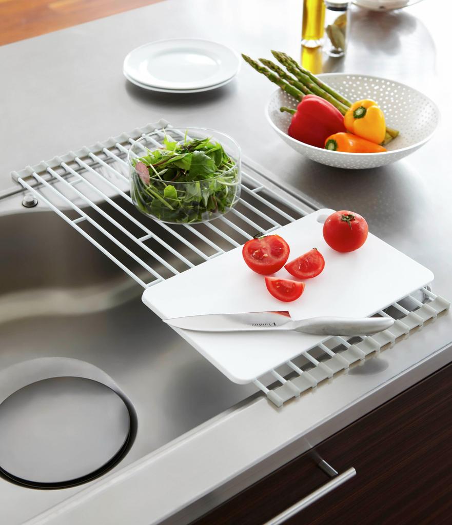 Yamazaki Jitsugyo 7847 Folding Drainer Rack S White W26 X D42 X Plate Kitchen Rolled Up for Slim Storage Approx. H0.8cm