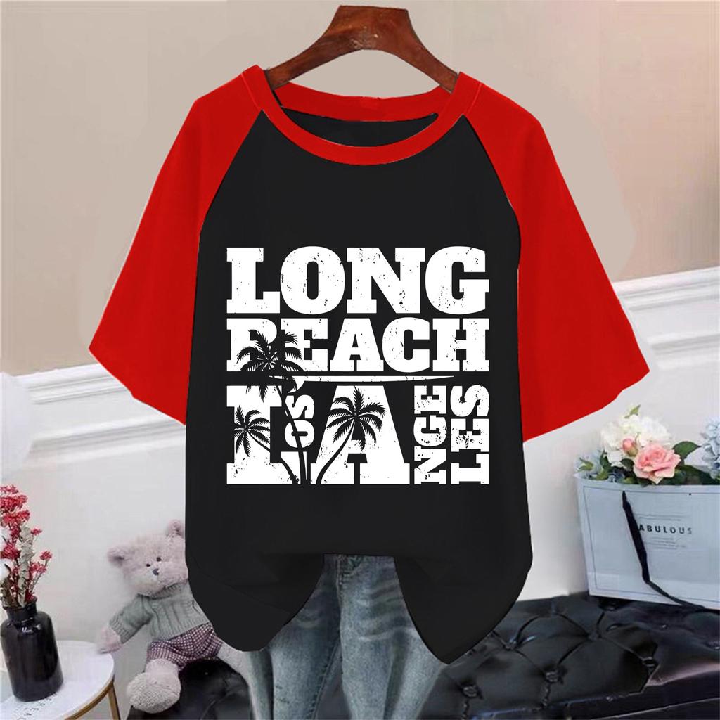 Dame Avslappet Mote Komfortabelt Temperament Strandtre Havtrykk Raglanermer T-skjortetopp