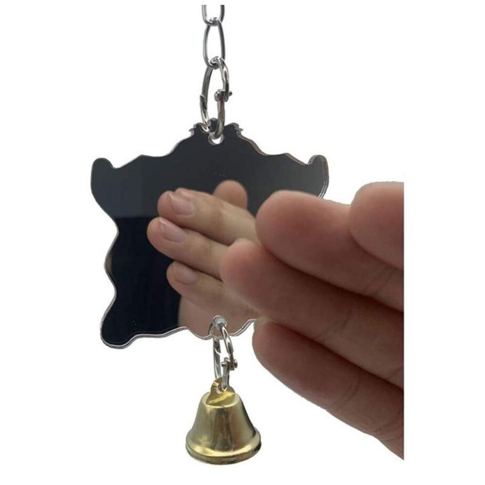 Pet Supplies Acrylic Bird Cage Mirror Hanging Square Parrot Bell Durable Mirror Bell Hang For Small Medium Large Birds