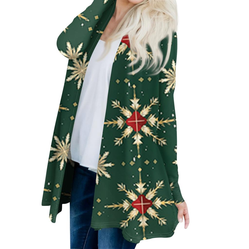 Women's Fashion Casual Christmas Tree Printed Mid-Length Cardigan Jacket