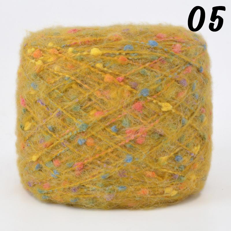 Mohair Yarn Ball with Rainbow Candy Beans Embellishment Soft Wool for Sweater Scarf Bag DIY Crochet Colorful Ball Thread