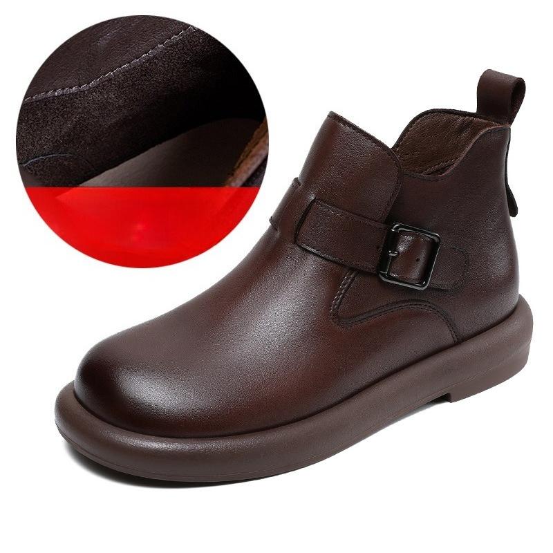 Leder Kurzstiefel für Damen, Neue Styles für Herbst und Winter, Lässige High-Top Schuhe, Retro Flache Schuhe