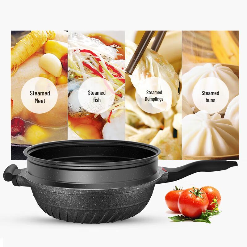 Oumeida Schwarzer Diamant 32cm Antihaft-Mikrodruck-Wok