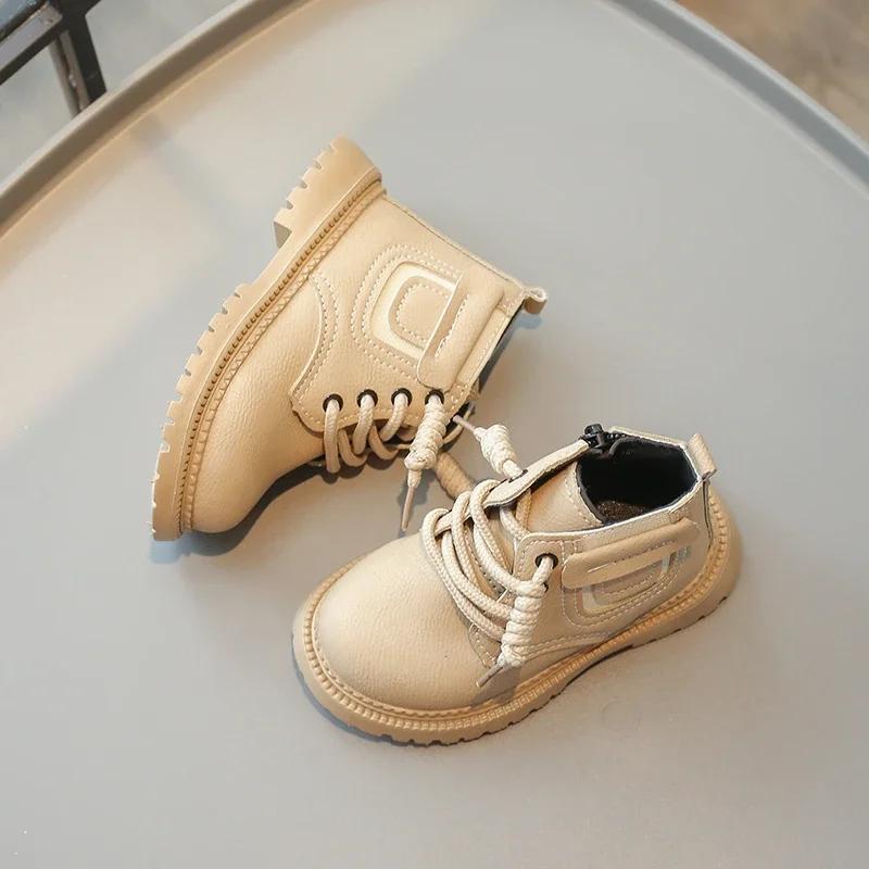Kinderstiefel für Jungen Mode Vielseitige Mädchen Causal Plateau Stiefeletten Frühling Herbst Neu Kinderschule Lederstiefel Reißverschluss