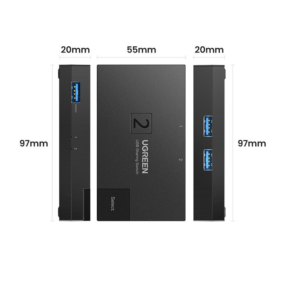 Ugreen Dual USB 3.0 Port Switch Selector Hub - Black