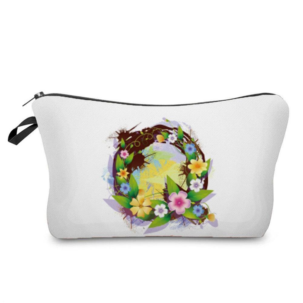 Women Flower Group Letters Print Cosmetic Bag Toiletries Organize Travel Storage Case 6787