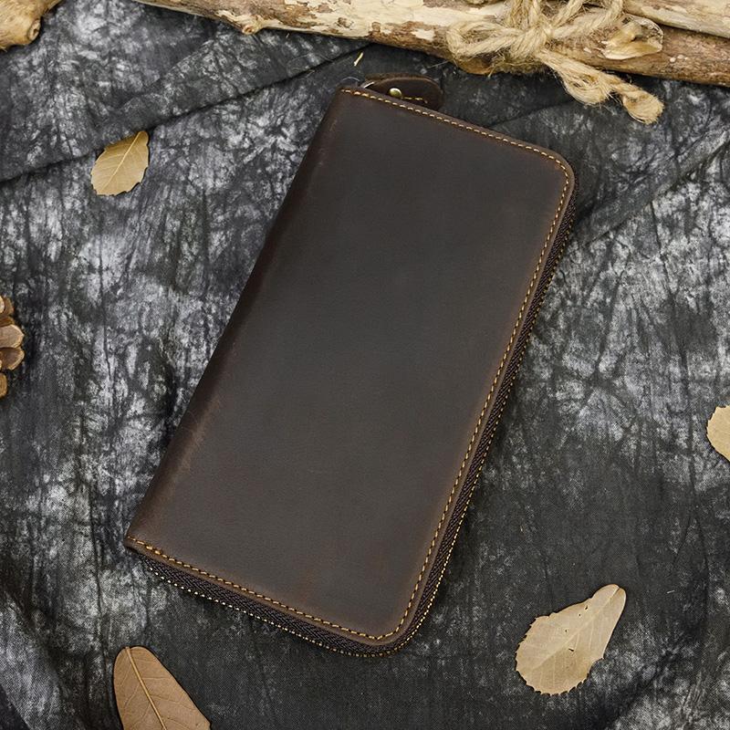 Leather Vintage Long Wallet for men women single zipper leather wallet purse buisness men casual wallet real skin burse for man
