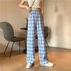 Vintage Plaid Women Pants High Waist Wide Leg Straight Pant Loose Casual Female Trousers Wide Leg Pant Fashion