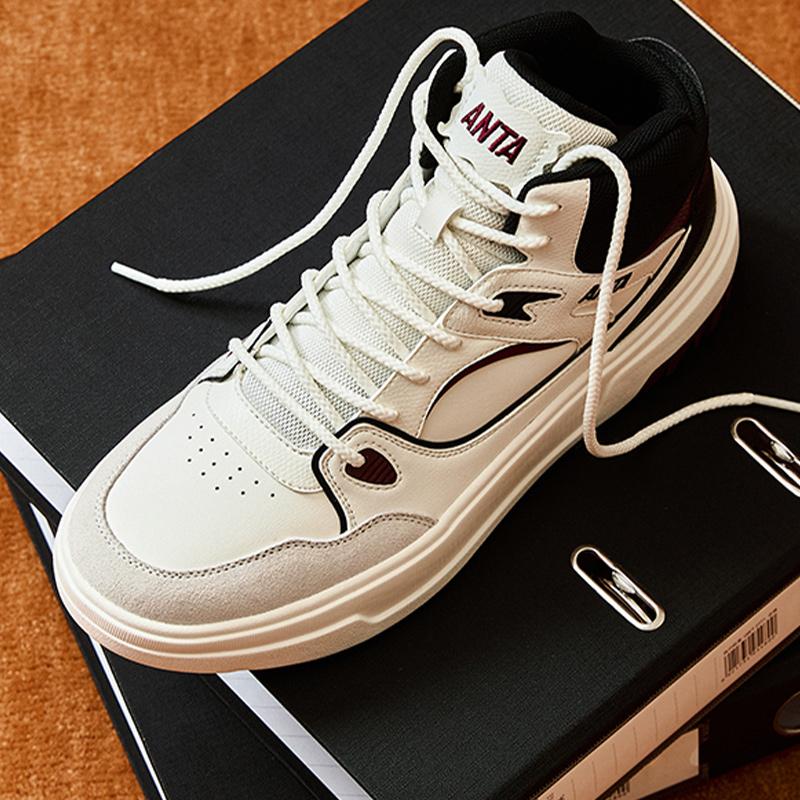 New Anta Sponge Cake Anti Slip Wear Resistant High Top Skateboard Shoes Men's White Red Black 912448082-2