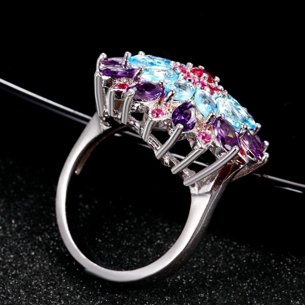AIOSC New Design Multicolor Gemstone Flower Shape Wedding Rings, CopperColor Jewelry Ring for Women Jewelry Gifts