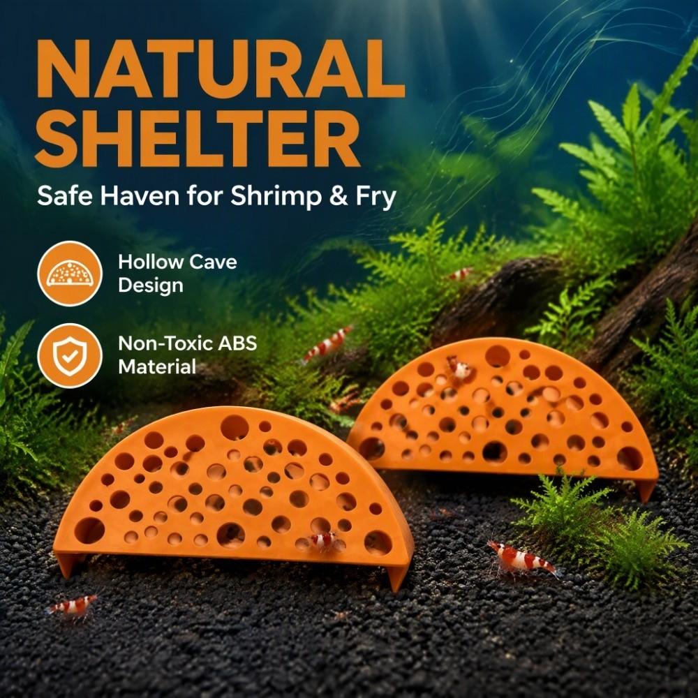 2 Pcs Orange Color Shrimp Breeding Cave Hollow Structure Shrimp Hideouts Cave Fishtank Habitat