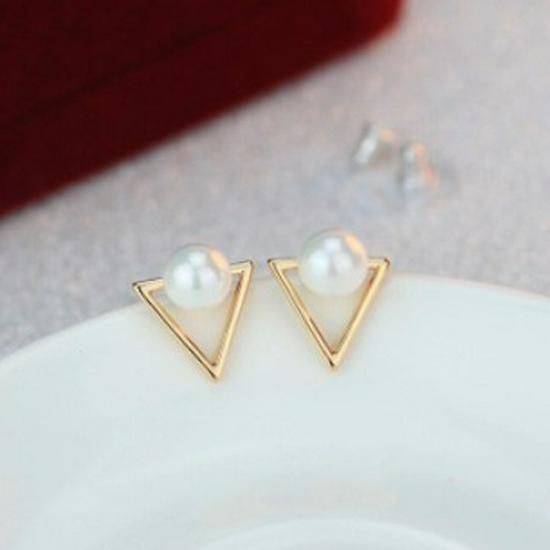 Korean Elegant Triangular Pearl Stud Earrings