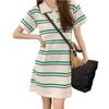 Women's Striped Summer Polo Dress - Loose Knit Bell-Sleeve Design