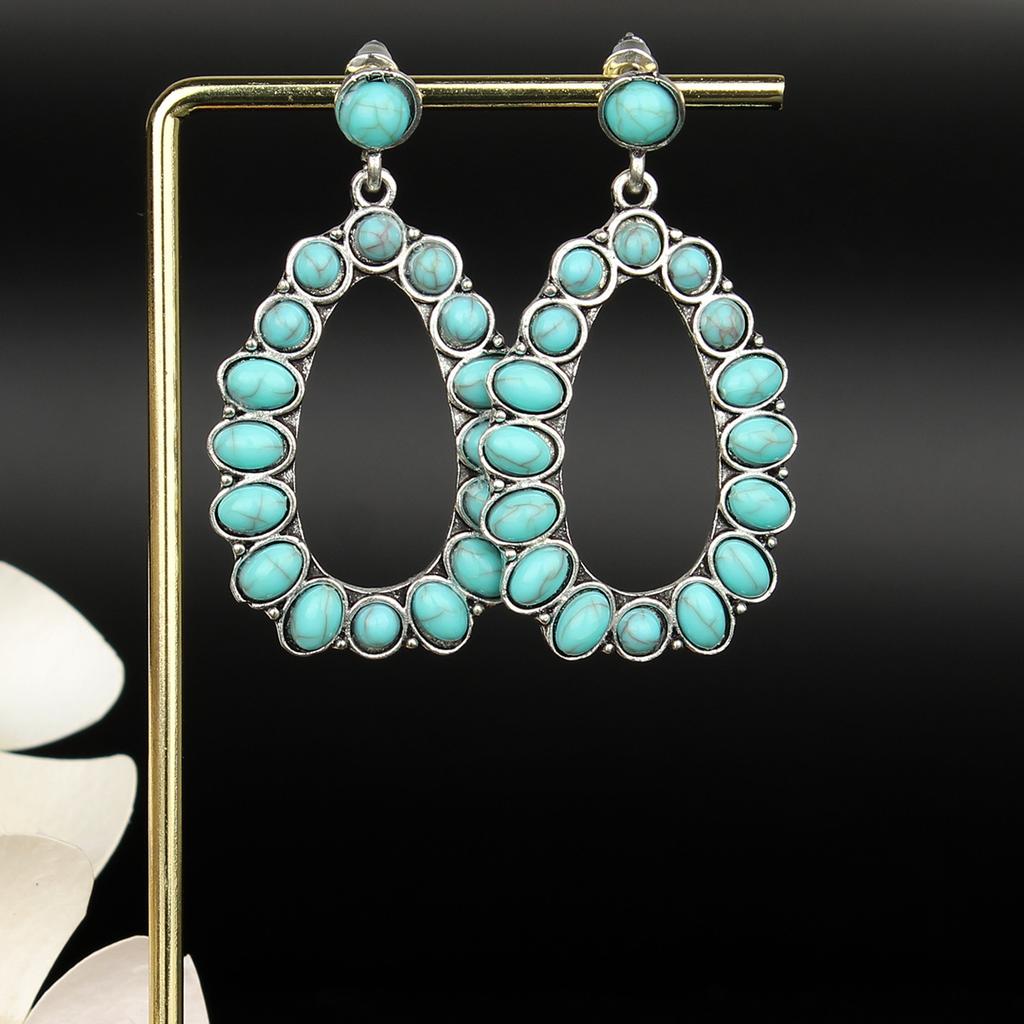 Vintage Turquoise Cross Droplet Silver Earrings Earrings
