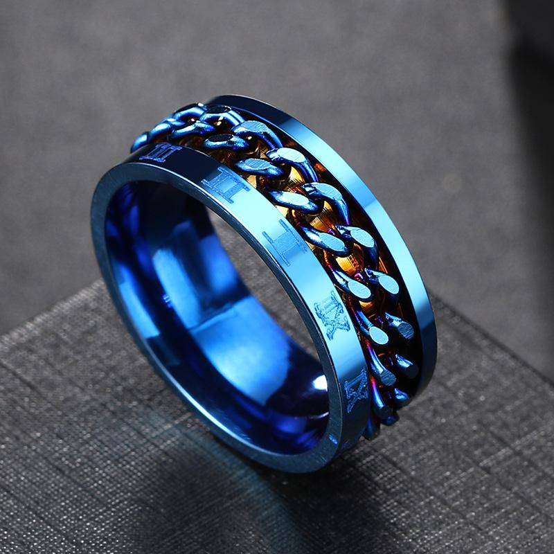 Spin Rotating Anxiety Fidget Titanium Rings For Men Colorful Stainless Steel Chain Finger Men Ring Punk Rock Hippie Accessory