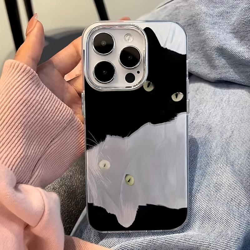 

Черно-белый чехол для телефона с кошкой для iPhone 17 16 15 13 14 11 12 Pro Max 15 17 Pro XR XS 16E 14 15 16 Plus X 11 12 13 Pro Лазерный чехол iPhone 17