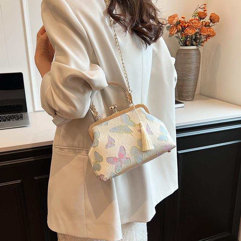 Vintage večerní kabelka se střapcem Kiss Lock Sponka na horní rukojeť pro ženy Kabelka přes rameno Kabelka přes rameno Dámská večerní kabelka na svatební párty