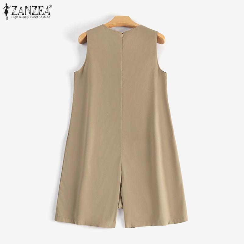 ZANZEA Womens Loose Casual O-neck Sleeveless Summer Short Jumpsuits Overalls