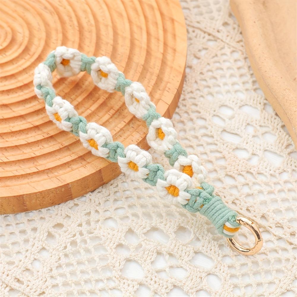 1pc Bohemian Woven Daisy Mobile Phone Lanyard Hand-Woven Flower Keychain Handmade Beach Bag Pendant Creative Gift белый