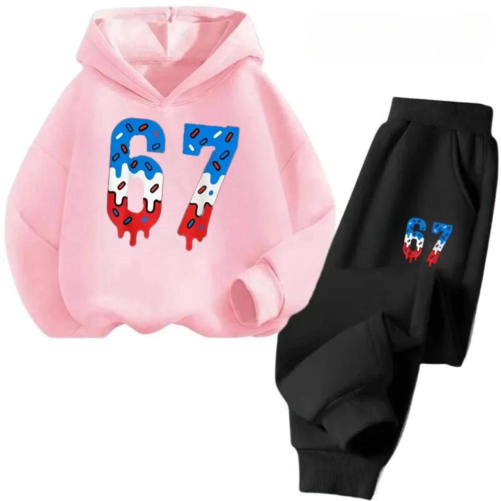 67 Chic Children's Hoodies Set Korean Streetwear Block Tracksuit Fashion Comfortable Kids Sweatshirt 2 Pcs Sets Pant Suit