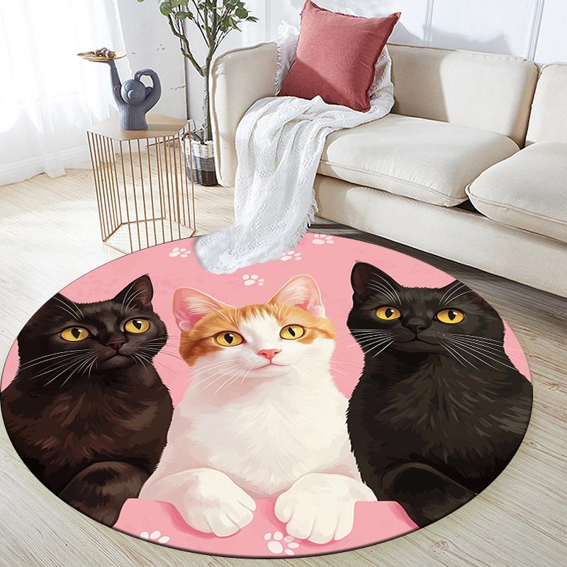 Pink Bombay Cat pattern round rug,Carpet Rug for Living Room Bedroom  Playroom ,Non-slip Floor Mat,Holiday Gifts and Birthday Gifts.