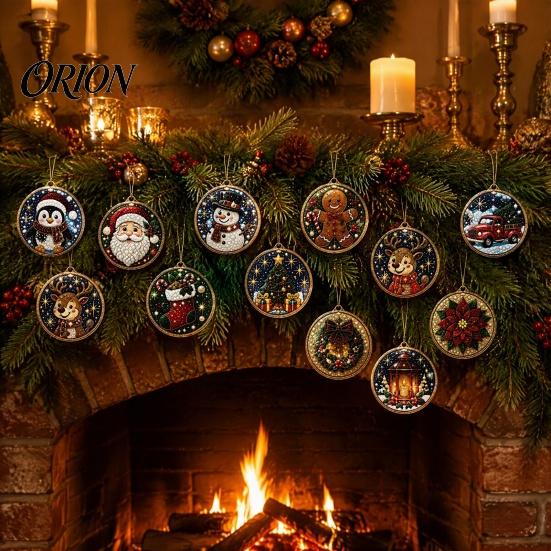 Living Room Ornament 12PCS Christmas Tree 2D Flat Pendant, Pearl Acrylic Art Kits, Bright Gift for Holiday Season Color Classic Patterns Party