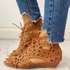 Women's Summer Peep Toe Sandals Openwork Retro Lacing Platform Comfy Outdoor Casual Shoes Large Size 35-43