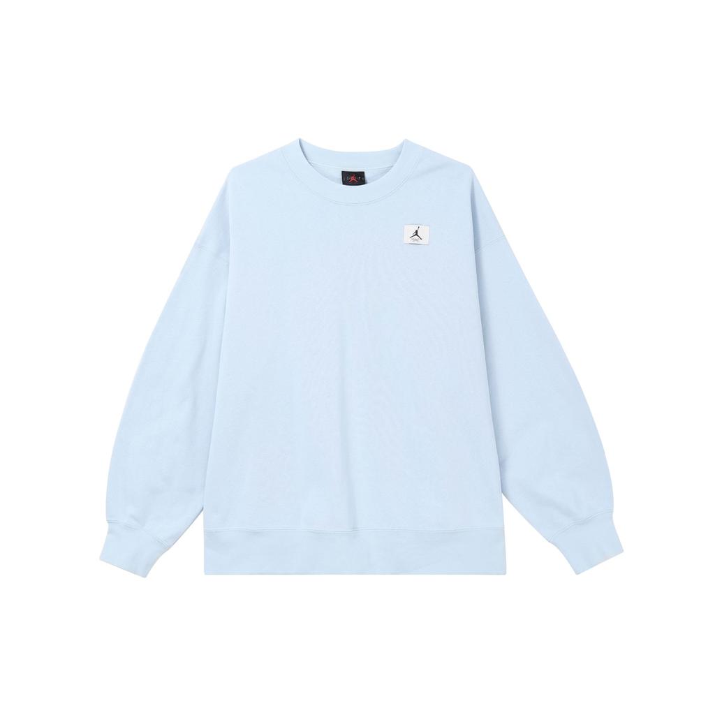 Jordan Solid Color Logo Patch Pullover Casual Loose Fleece-Lined Long Sleeve Sweatshirt Women Tops Ice-Blue DQ4600-411