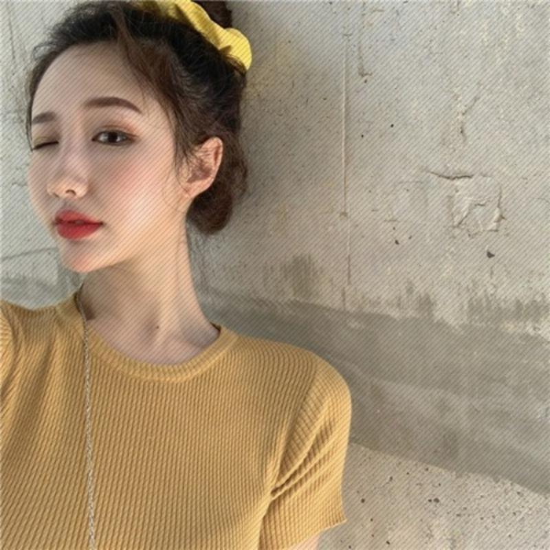 Fashion Avocado Green Short-sleeved T-shirt Female Spring and Summer Slim Tops Tight Knit Shirt Thin Wind Casual Essential Slim Fit Pullovers Tees