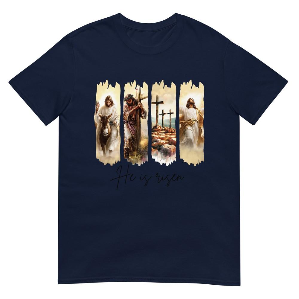He Is Risen Christian Easter Jesus Cross Faith Resurrection TShirt S