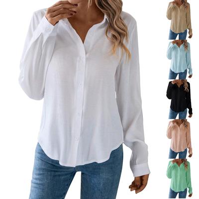 Damen Frühlings-Button-Up-Langarm-V-Ausschnitt-Button-Up-Hemd Arbeitshemd Elegantes, lockeres Hemd Damen-Pullover V-Ausschnitt-Hemd Unterhemd