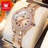 OLEVS 9943 Damenuhr Römische Diamantzifferblatt Ganz Rosa Elegante Damenuhr Edelstahl Wasserdicht Quarz Armbanduhren für Damen