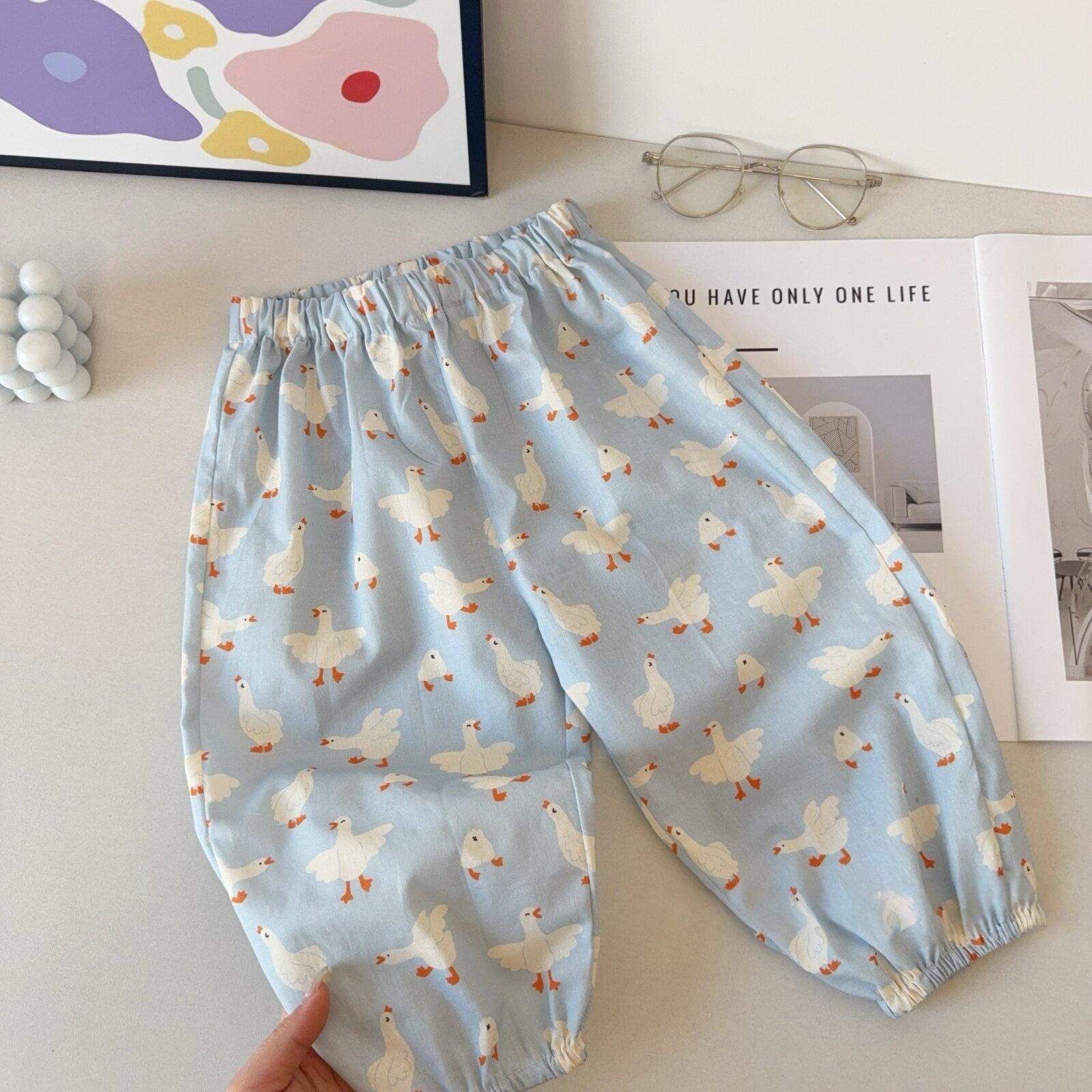 Boys Summer Lightweight Anti Mosquito Pants Cartoon Breathable Soft Ankle Cuff Trousers 80